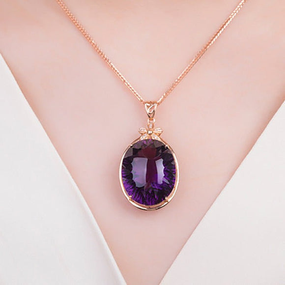 4ct Amethyst Gemstone Pendant Necklace Gold Wedding Jewelry for Women - Genuine - Gemstone