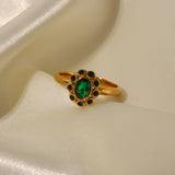 Vintage Halo Emerald Ring  18K Gold For Women Anniverssary Ring