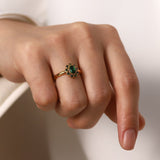 Vintage Halo Emerald Ring 18K Gold For Women Anniverssary Ring