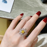 Yellow Sunfolwer Zircon Ring Wedding Promise for Women  Jewelry