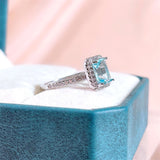 Square Blue Topaz Ring Aquamarine Engagement Jewelry