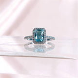 Square Blue Topaz Ring Aquamarine Engagement Jewelry