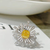 Yellow Sunfolwer Zircon Ring Wedding Promise for Women  Jewelry