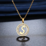 14K Gold Letter Pendant Necklace Rhinestone For Women Wedding Jewelry