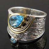 Ethnic Water Drop Stone Ring Silver Party Women Jewelry