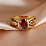 Vintage Red Ruby Gemstone Ring Gold Wedding For Women Jewelry