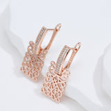 Vintage Natural Zircon Square Earrings 585 Rose Gold for Women Jewelry