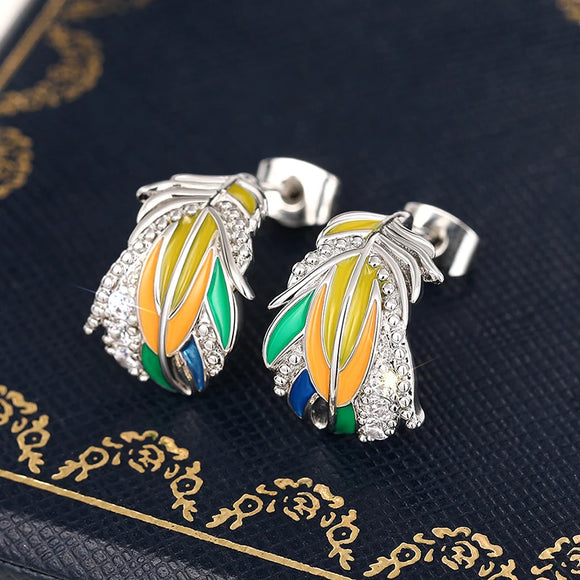 Colorful Enamel Feather Earrings for Women Exquisite Wedding Jewelry