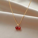 Red Cherry Gold Pendant Necklace For Women Wedding Birthday Gifts Jewelry