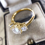 Two Tone Zircon Women Ring 14k Yellow Gold Wedding Jewelry