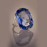 Big Oval Blue Sapphuire Ring Anniversary Party Birthday Women Jewelry