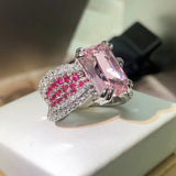 Four-claw Pink Gemstone Ring Women party birthday Jewelry