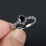 Vintage Square Black Zircon Ring Wedding Engagement For Women