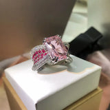 Four-claw Pink Gemstone Ring Women party birthday Jewelry