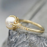 Unique Gold Pearl Ring Bridal Wedding Jewelry Finger Accessories for Engagement