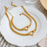 Luxury Love Heart Jewelry Set Chain Necklace for Women Nail Bracelet