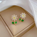 Rotatable Flower Ring 3pcs Set Earrings Spinning Mood Four Leaf Clover Jewelry