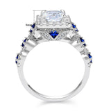 Round Cut Blue Sapphire Ring Set Women Wedding Jewelry