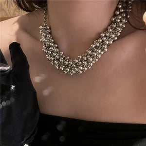 Luxury Multilayer Ball Pendant Necklace Punk Style Women Party Jewelry