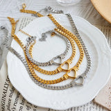 Luxury Love Heart Jewelry Set Chain Necklace for Women Nail Bracelet
