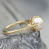 Unique Gold Pearl Ring Bridal Wedding Jewelry Finger Accessories for Engagement