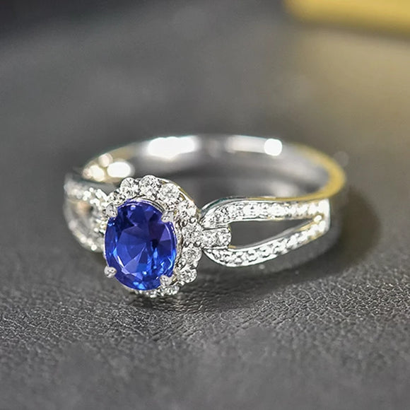 Luxry Oval Blue Wedding Ring Anniversary Women Engagement Jewelry