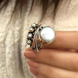 Vintage Two Tone Pearl Ring Women Accessories Girl Party Jewelry