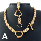 Classic Gold Jewelry Sets Necklace Bracelet Heart Earrings For Woman