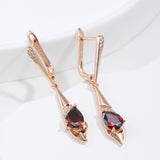 Red Natural Zircon Gold Dangle Earrings For Women Wedding Jewelry