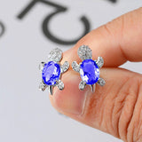 Luxury Aquamarine Turtle Jewelry Set Women Silver Necklace Earrings