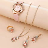 Luxury Women 5Pcs Jewelry Set Wristwatch Wedding Jewelry