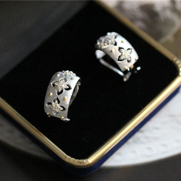Royal Retro Drawing Hoop Earrings Women Silver Ring Jewelry