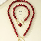 Natural Red Pearl Jewelry Set Pendant Necklace Bracelet For Girl