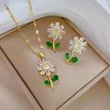 Rotatable Flower Ring 3pcs SetEarrings Spinning Mood Four Leaf Clover Jewelry