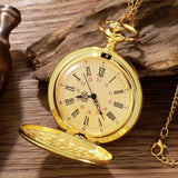 Vintage Roman Numerals Quartz Clock Pendant Necklace Gold Case Women