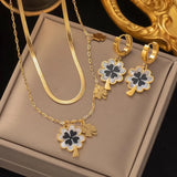 Four-leaf Clover Earrings Necklace Set For Women Drop Pendant Jewelry