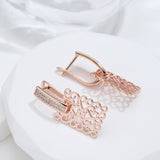 Vintage Natural Zircon Square Earrings 585 Rose Gold for Women Jewelry