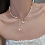 Double-layer Pearl Love Pendant Necklace Women Jewelry Wedding Party