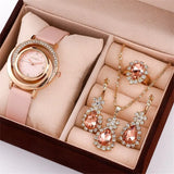 47236818895158Luxury Women 5Pcs Jewelry Set Wristwatch Wedding Jewelry
