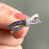Purple Amethyst Cross Ring White Zircon Women Wedding Luxury Jewelry
