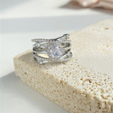 Multi Layer Cross Zircon Ring for Women Party Wedding Jewelry