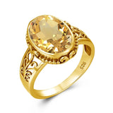 Oval Cut Citrine Art Deco Ring Yellow Gold For Women Jewelry Wedding
