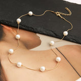 Natural Pearl Choker Necklace Chain Gold Women Jewelry
