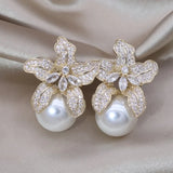 Luxury Round Zircon Earrings 14K Gold Party Women Jewelry