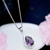 Amethyst Gemstone Pendant Necklace Water Drop Wedding Jewelry - Genuine - Gemstone