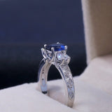 Blue Sapphire Engagement Ring For Women Bridal Jewelry - Genuine - Gemstone