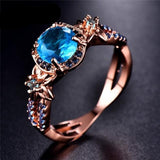 Blue Sapphire Gemstone Ring 14K Rose Gold For Women Jewelry - Genuine - Gemstone