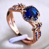 Blue Sapphire Gemstone Ring 14K Rose Gold For Women Jewelry - Genuine - Gemstone