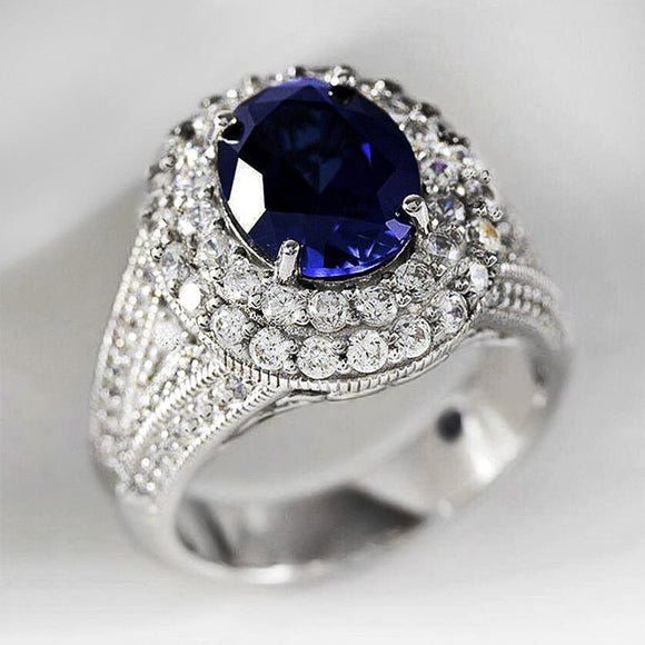 Blue Sapphire Gemstone Ring for Women Wedding Jewelry - Genuine - Gemstone