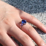 Blue Triple Zircon Ring WaterDrop Women Wedding Jewelry - Genuine - Gemstone